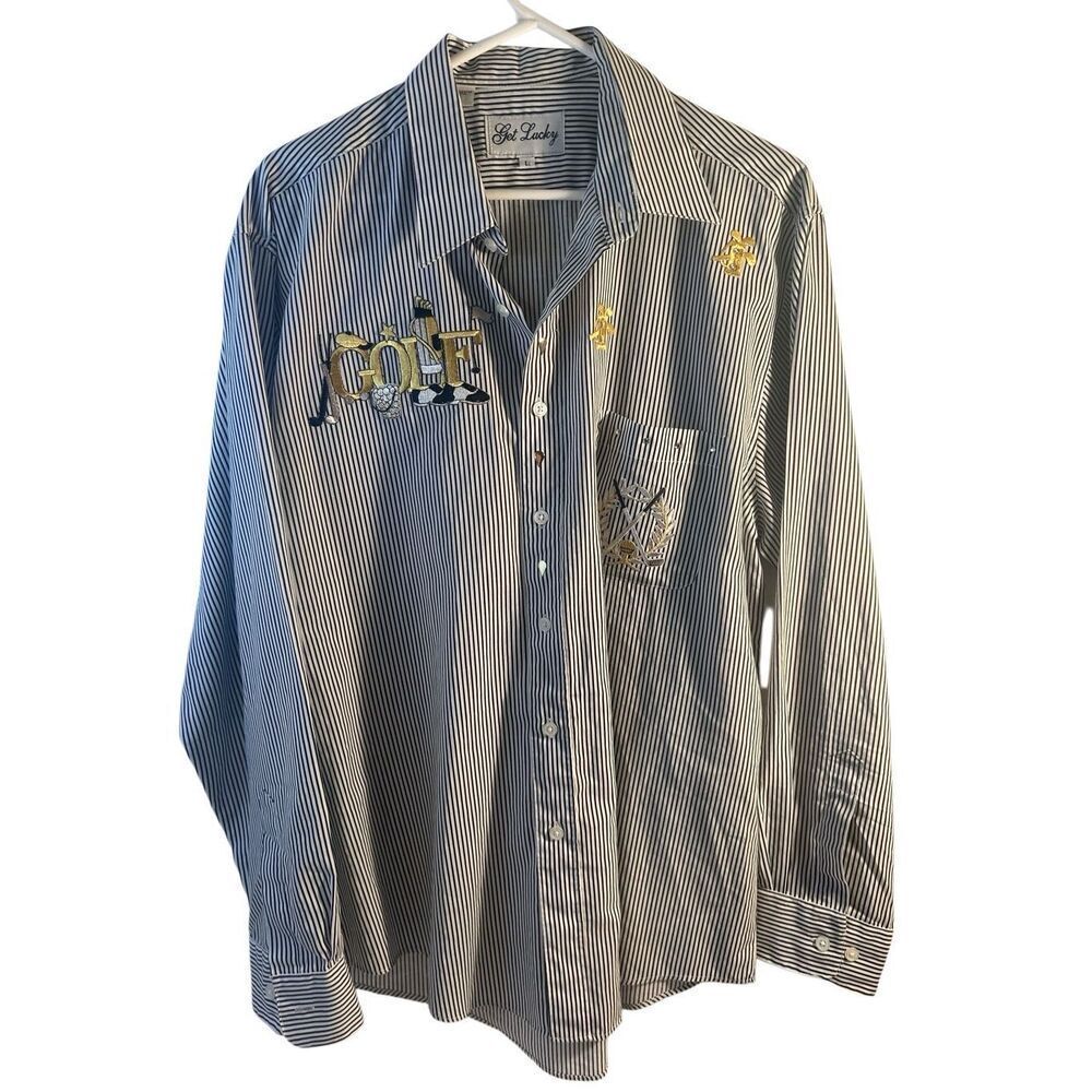 Get Lucky Shirt Golf Shirt Buttons Bling Silver Gold Womens Large